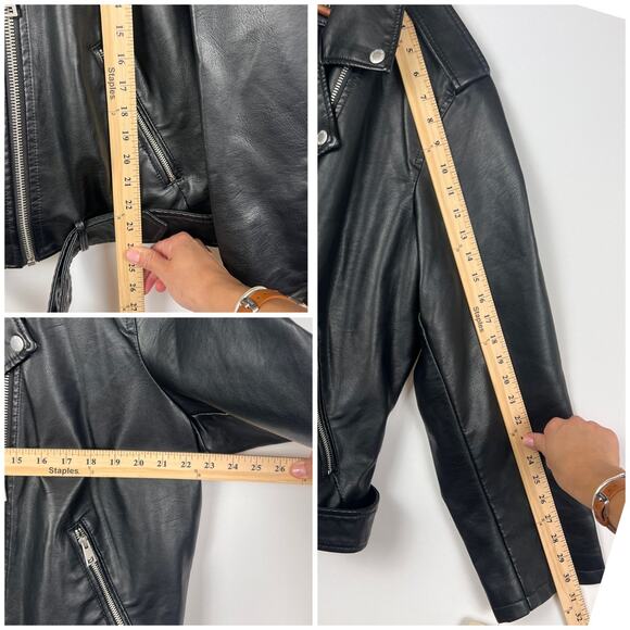 Levi's Women's 2X Black Faux Leather Moto Biker Jacket Belted Full Zip - Picture 9 of 10